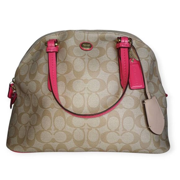 Coach Peyton Signature Cora Domed Satchel Pink & Tan EUC - Picture 2 of 8